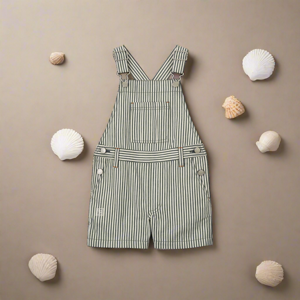 Venedict gestreifte Latzhose dunkelblau/cremé