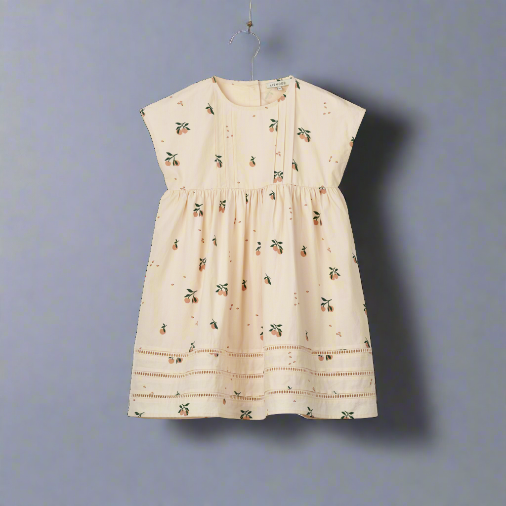 Gudrun Kleid Creméfarben mit Pfirsichprint 🍑von Liewood
