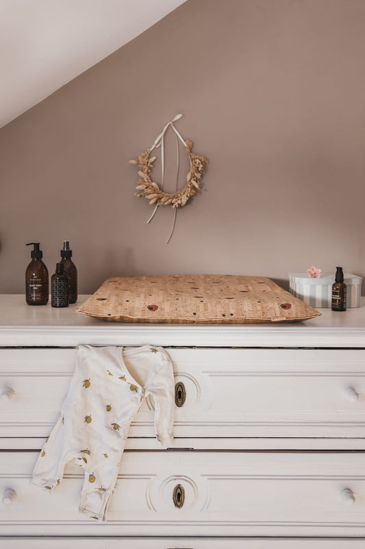 Wickelauflage aus gefüttertem Kork Birds & Dots Natur 50x70 cm