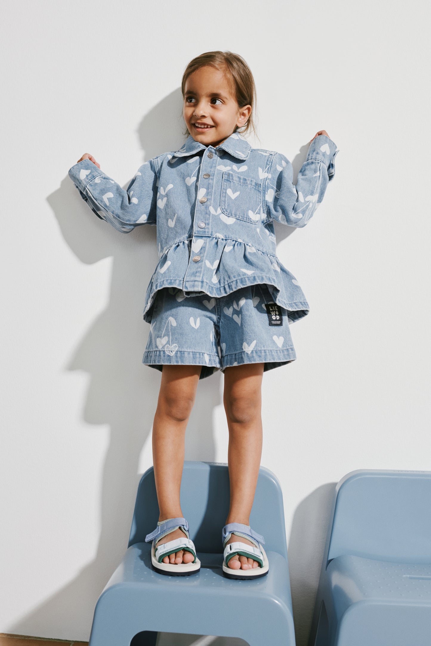 Denim-Overshirt Kenza mit 🤍🍒Print