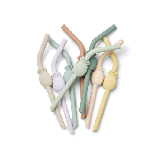 Pastell Mix Trinkhalme mit Ananasmotiv und aus Silikon 8er Set Carlson Liewood