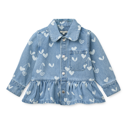 Denim-Overshirt Kenza mit 🤍🍒Print