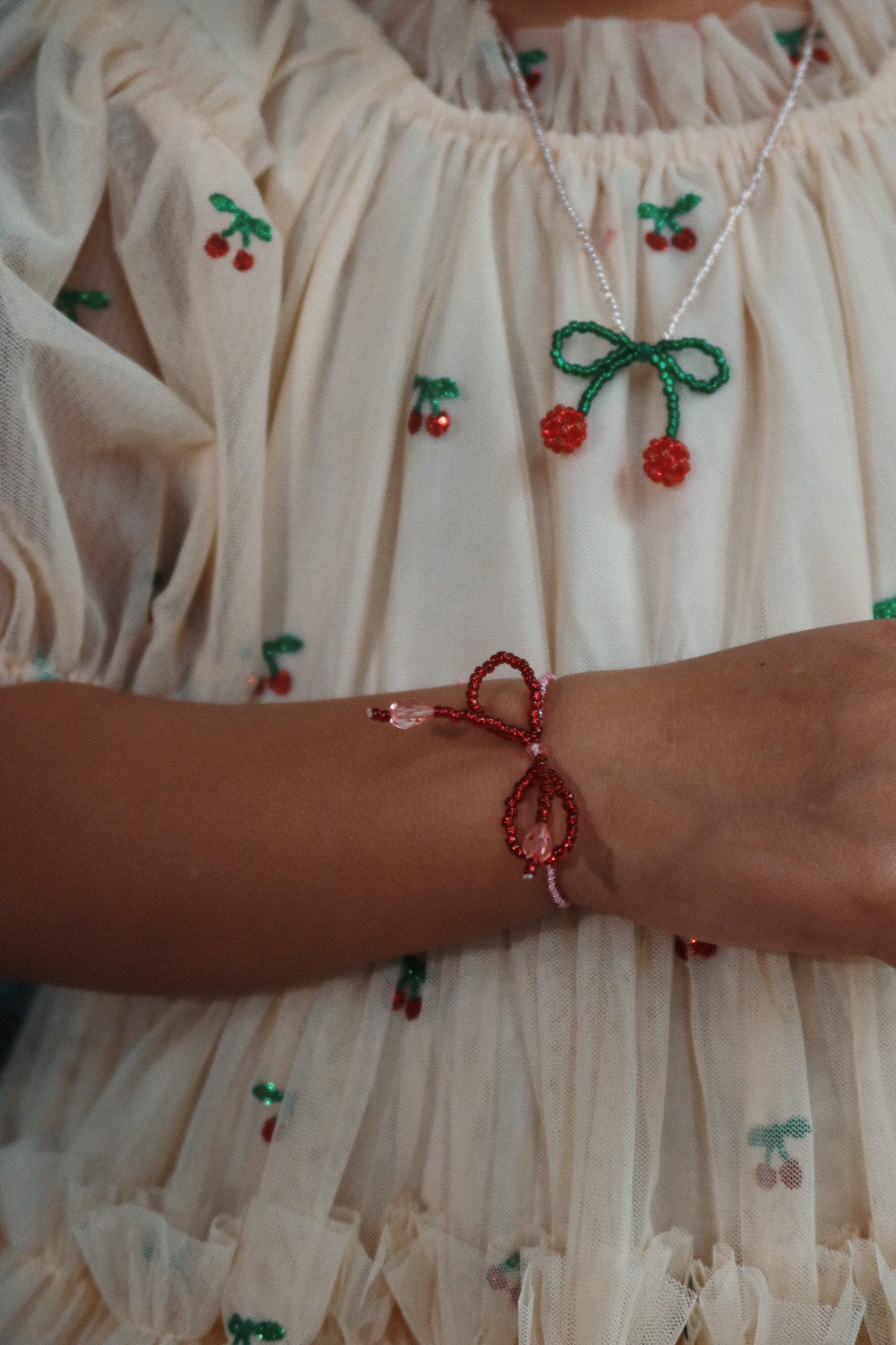 🎀 Set Kette und Armband Glasperlen Rosé/Rot