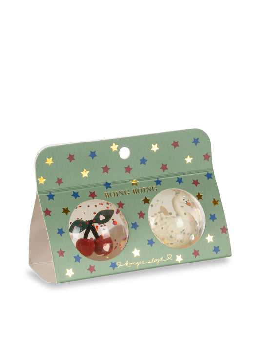 Set of 2 rubber bouncy balls with glitter in gift packaging 🍒🦢