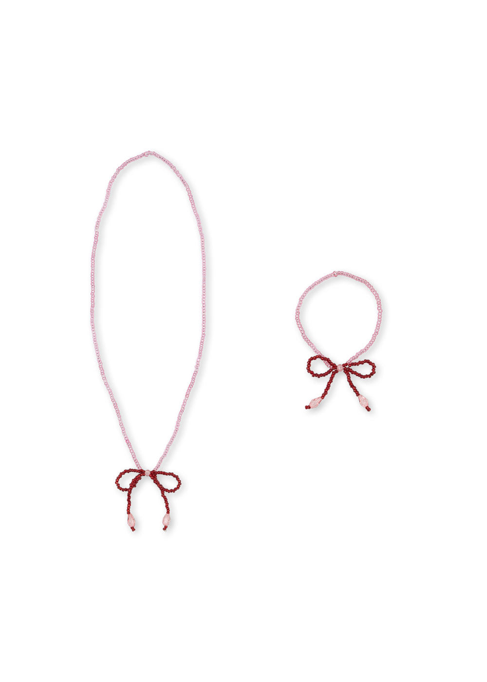 🎀 Set Kette und Armband Glasperlen Rosé/Rot