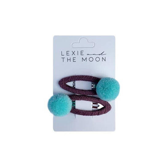 Hair Clips Pom Pom - Purple/Mint