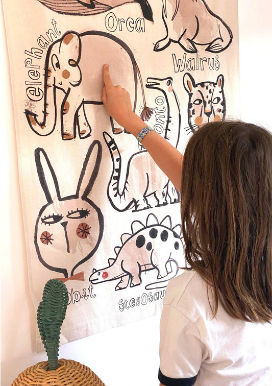 Organic Cotton/Canvas Animals 100X70 cm