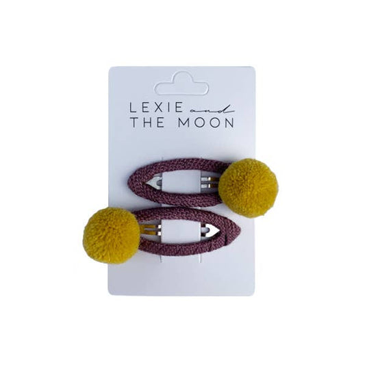 Hair Clips Pom Pom - Purple/Yellow