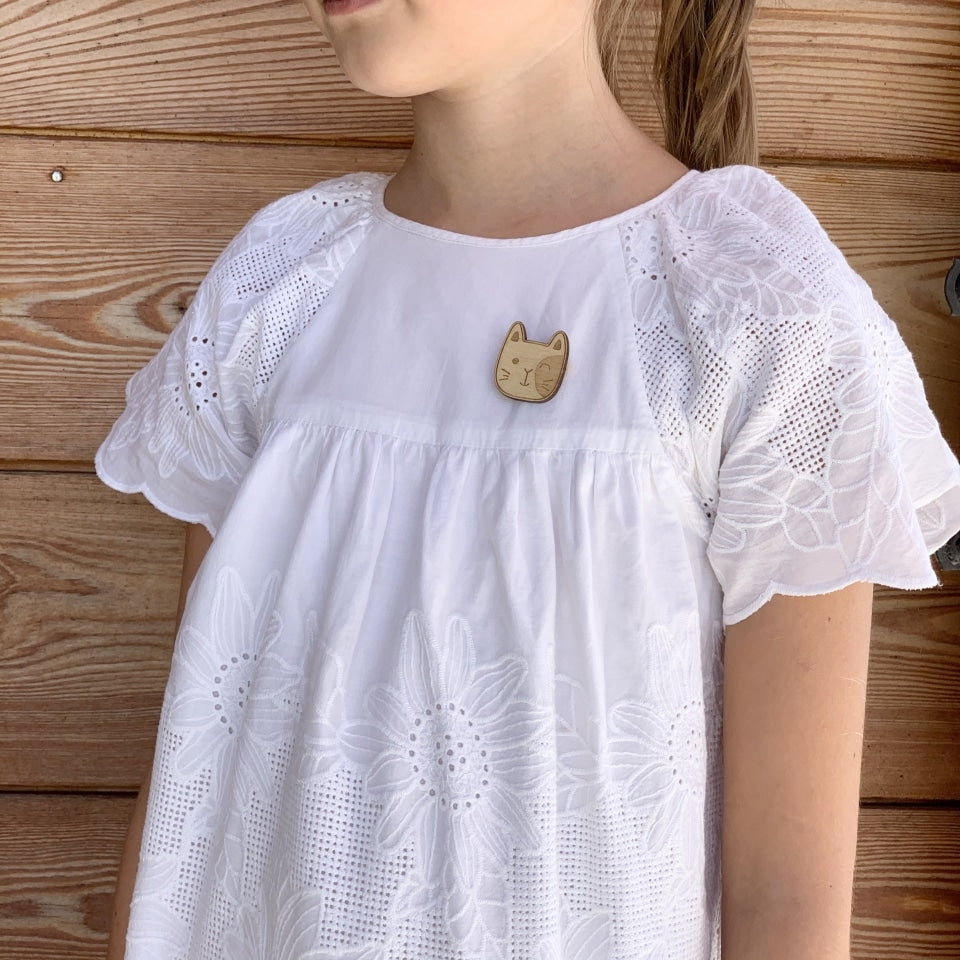 Brosche Katze aus Holz