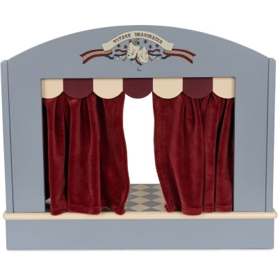Puppentheater aus Holz mit Samtvorhang