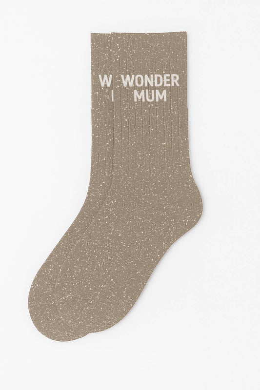 Glitzersocken mit "Wonder Mum" Botschaft Taupe