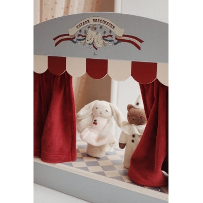 Puppentheater aus Holz mit Samtvorhang