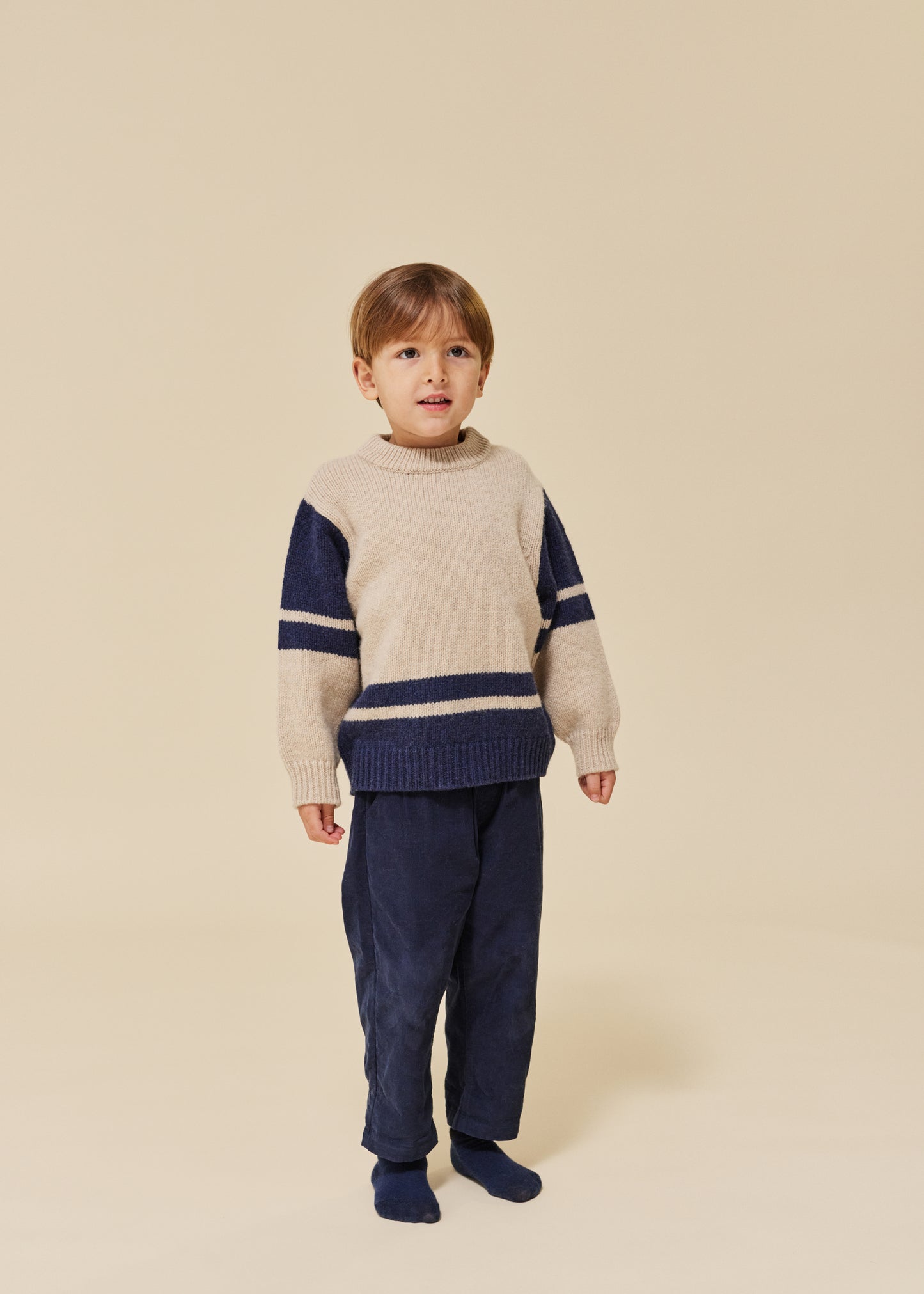 100% Wollpullover Hardy Cremé/Navy 3-8 Jahre