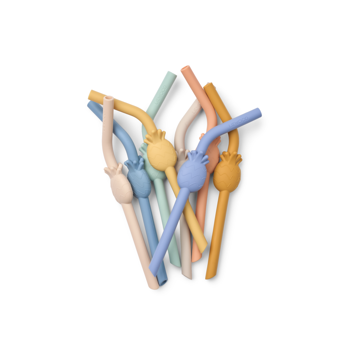 Bunte Mischung aus Trinkhalmen mit Ananasmotiv und aus Silikon 8er Set Carlson Liewood