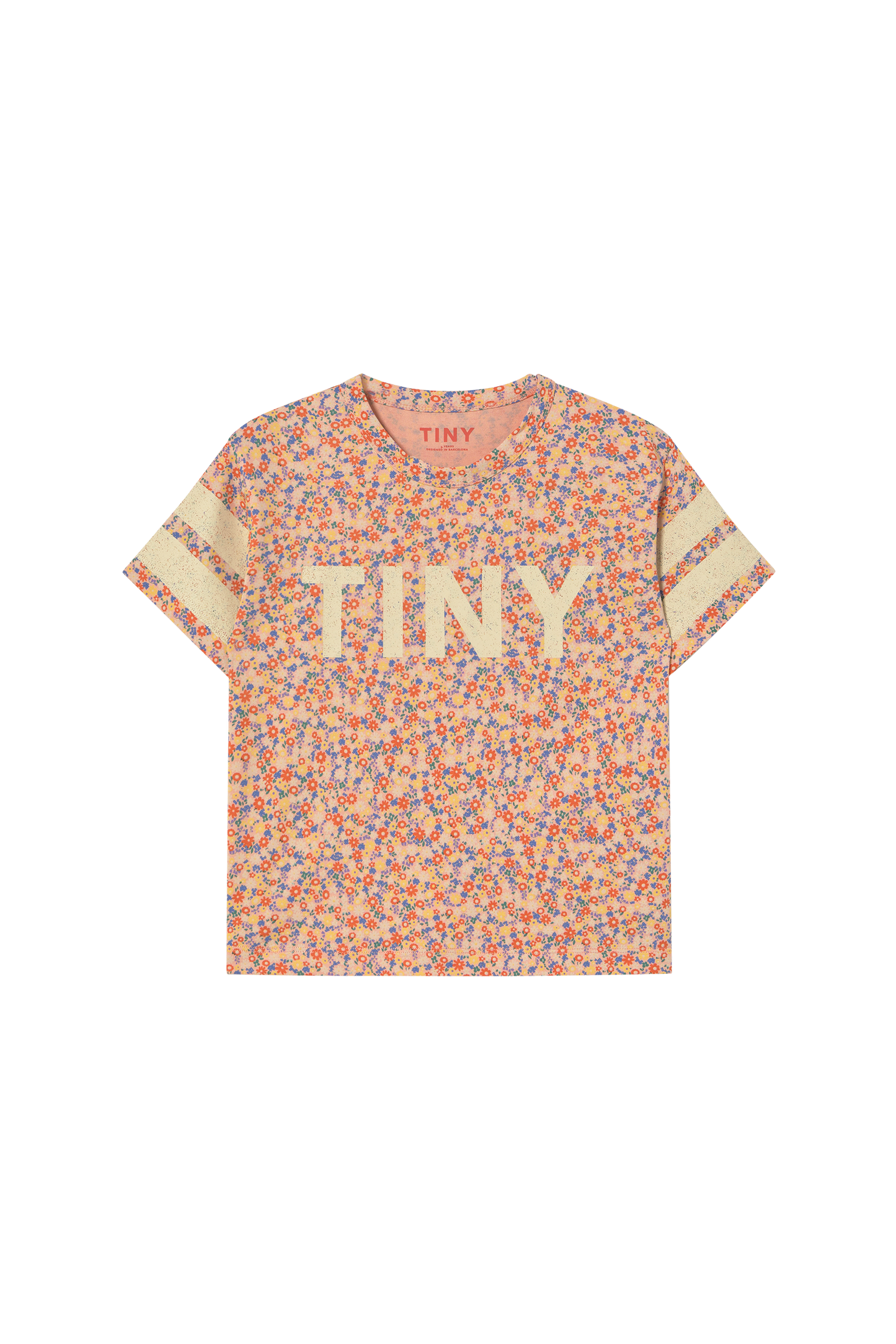Tinycottons flower collage stripe garden tee in papaya
