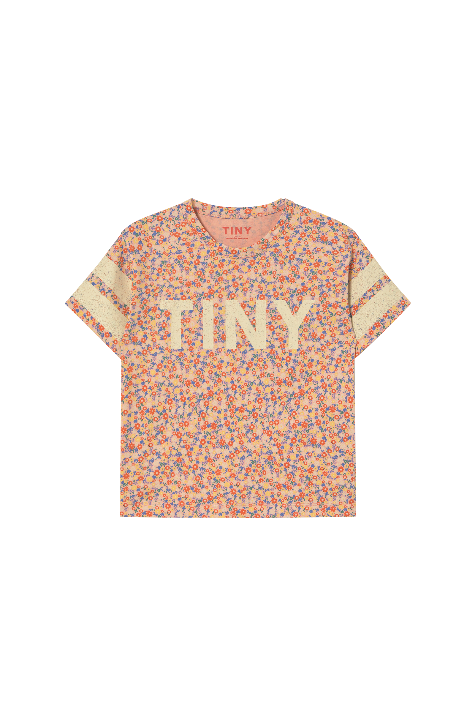 Tinycottons flower collage stripe garden tee in papaya