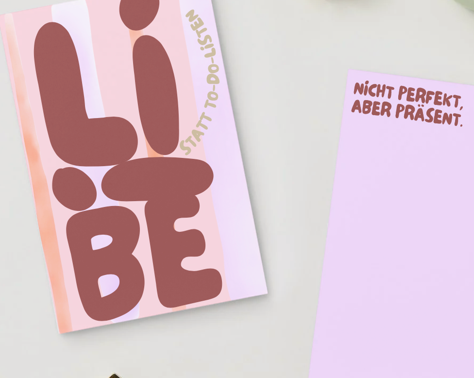 Vorher und Rückseite MiniPrint Poster für Mamas Liebe statt to-dos OrangeCherie Bordeaux-rosa