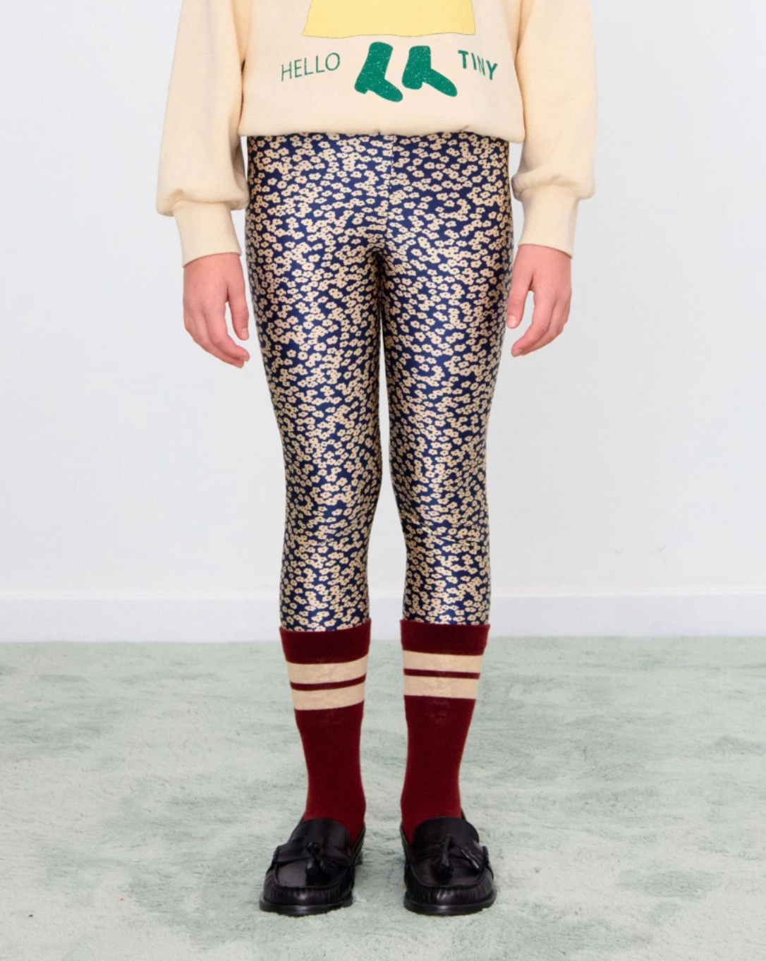 Small Flowers Shiny Leggings Navy