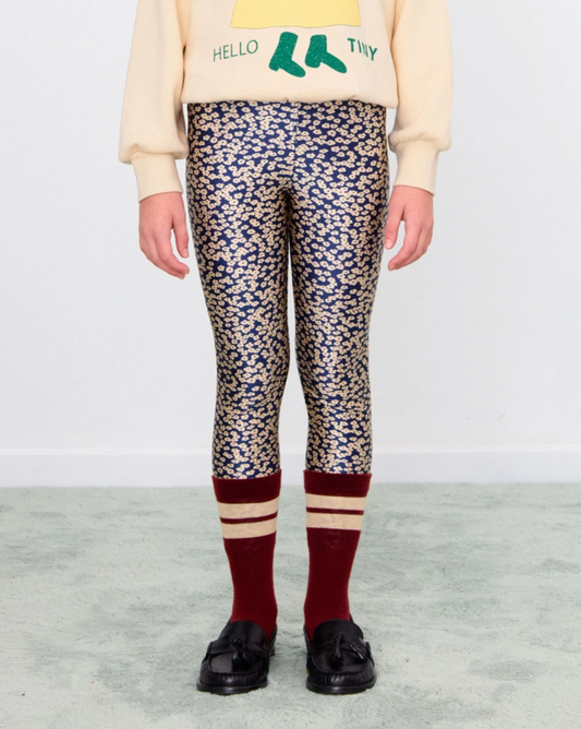 Small Flowers Shiny Leggings Navy
