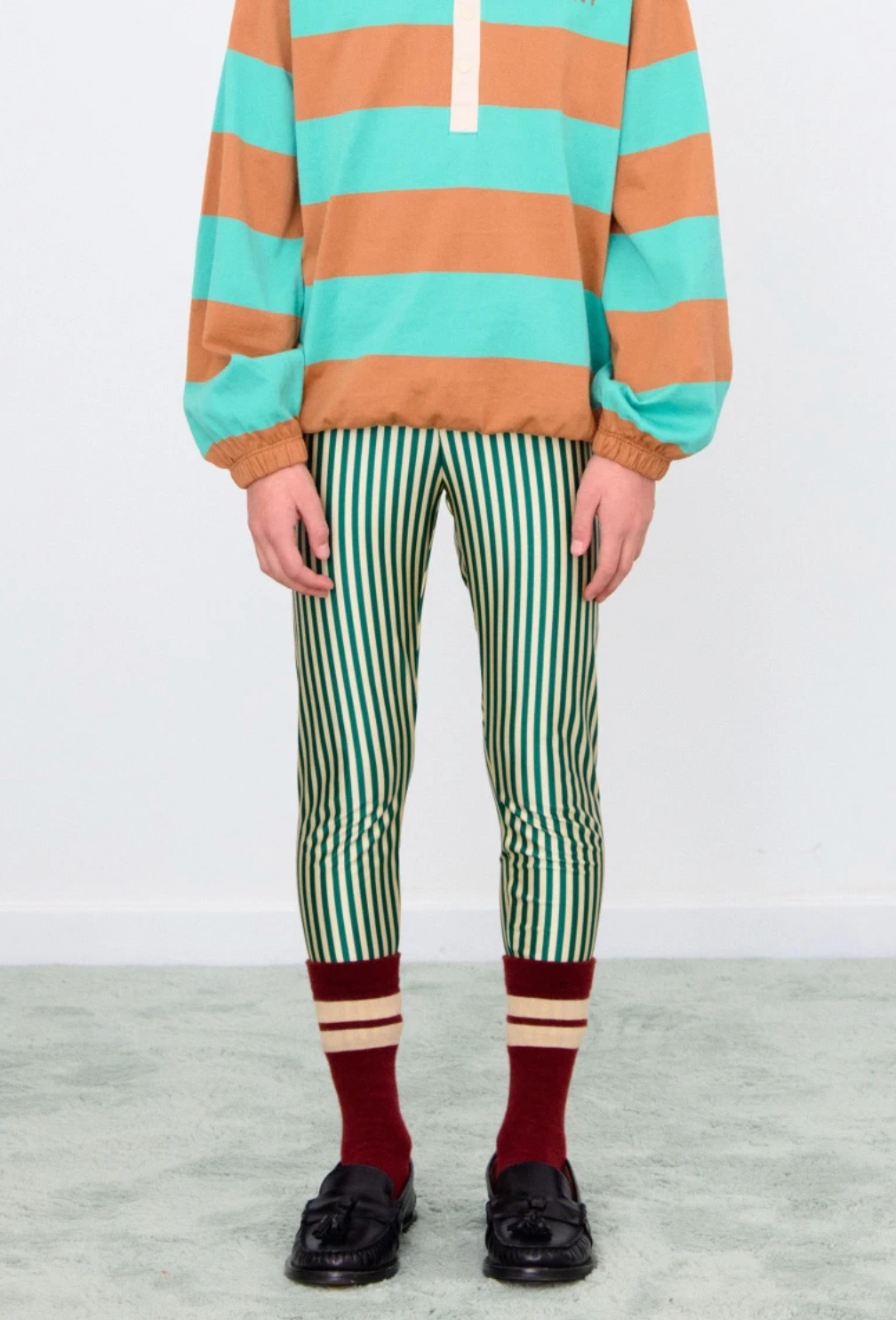 Stripes Shiny Leggings Dark Green