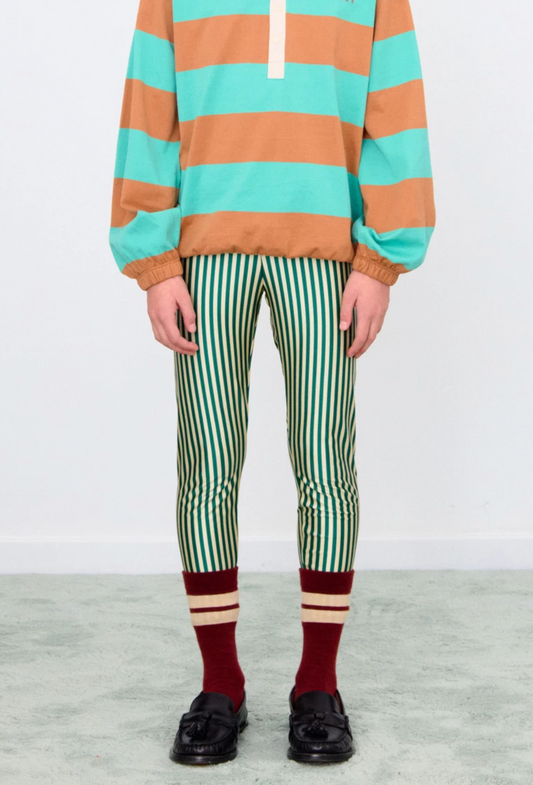 Stripes Shiny Leggings Dark Green