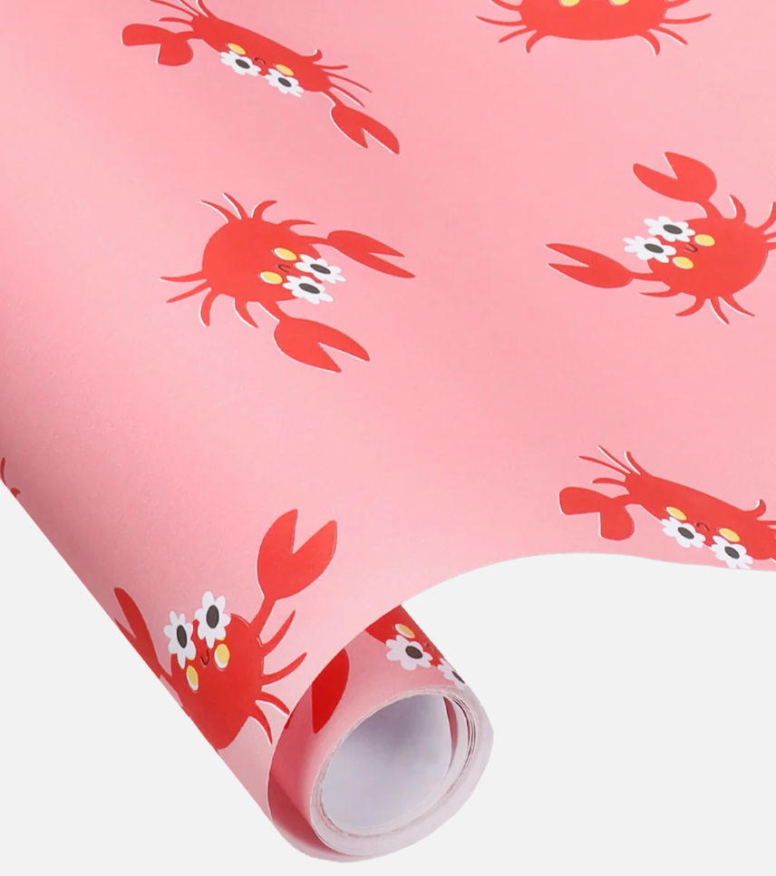 Geschenkpapier mit lustigen roten Krabben bedruckt mit Blumen-Sonnenbrille