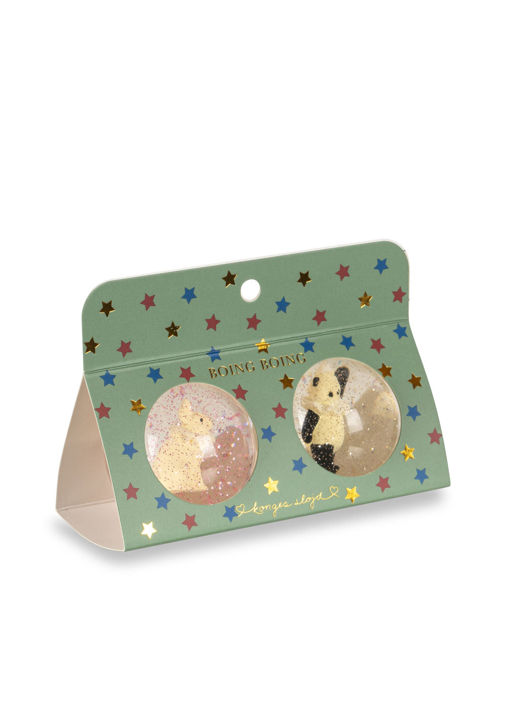 Set of 2 rubber bouncy balls with glitter in gift packaging 🐰🐼