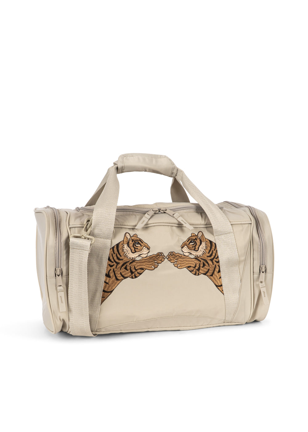 
Kids Weekend Bag , Reisetasche in Feather Gray mit Tiger-Stickerei, Vorderansicht von Konges Slojd
