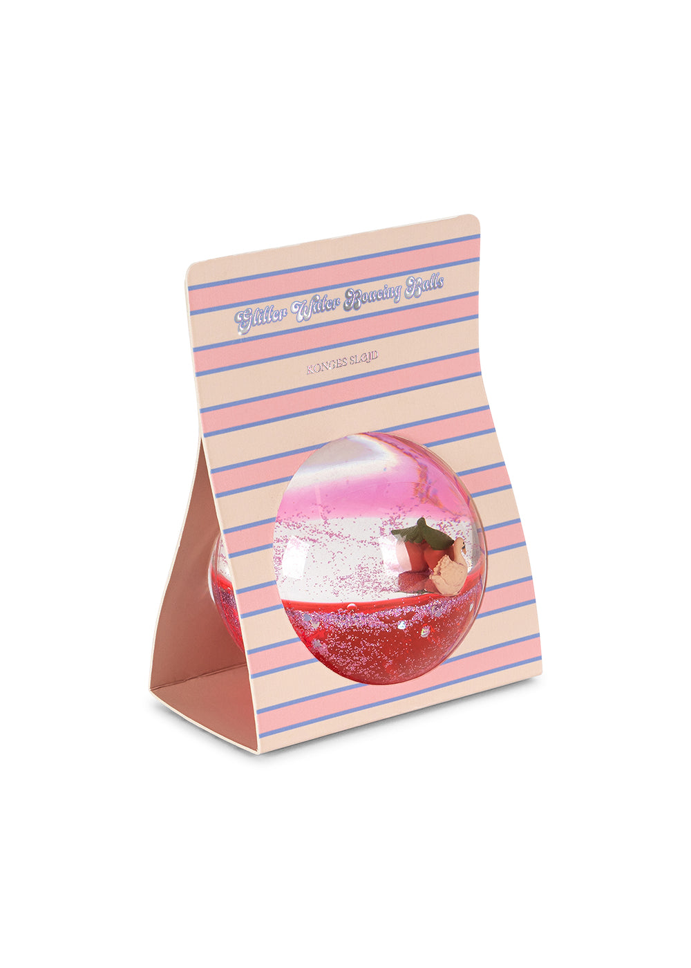 der kleine sensorische Spielball mit funkelndem Innenleben von Konges Slojd Glitter water ball im Cherry Design