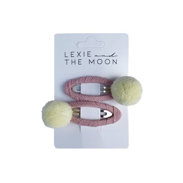 Hair Clips Pom Pom - Pink/Yellow