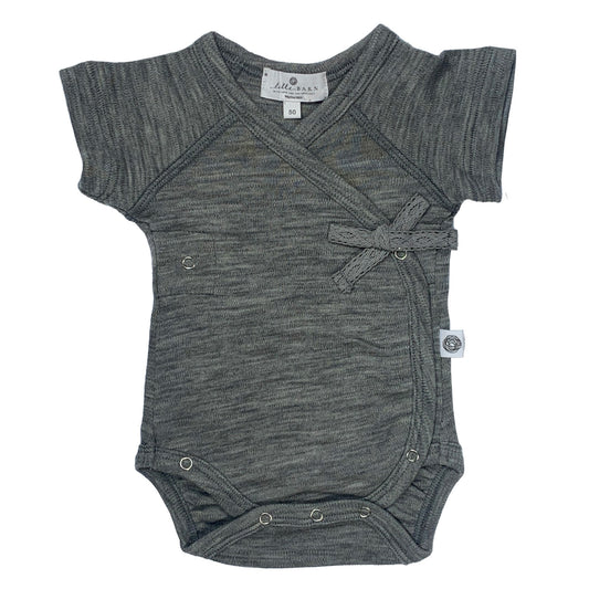 Body avvolgente merino grigio con fiocco