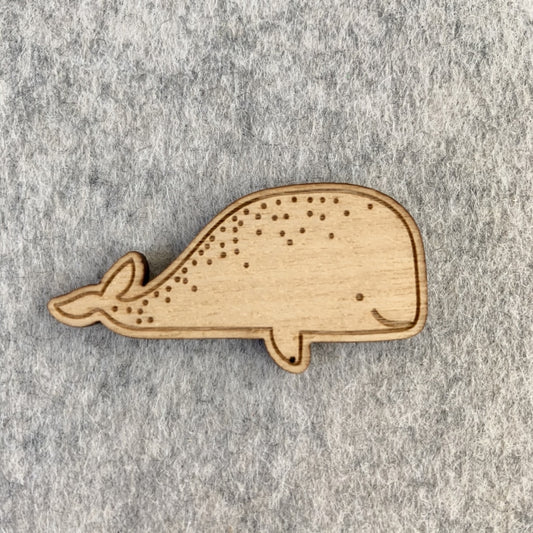 Whale brooch made of wood