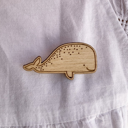 Whale brooch made of wood