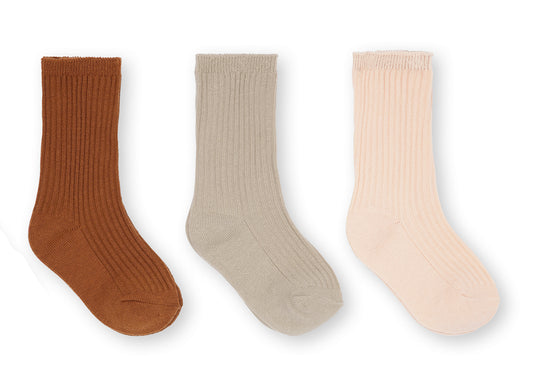 Rib knit socks set of 3 Sun/Leather/Milk