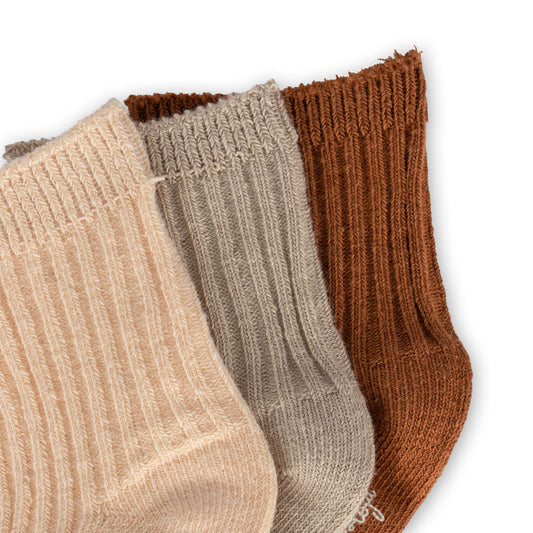 Rib knit socks set of 3 Sun/Leather/Milk