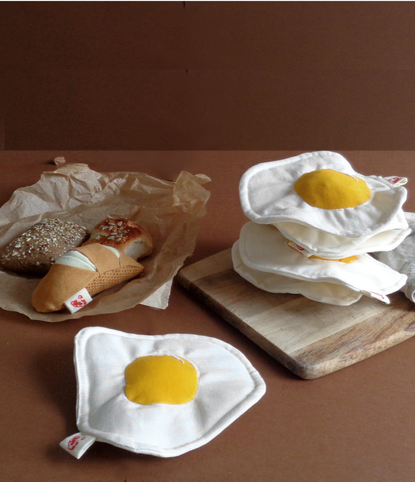 Milk &amp; Fried Egg RattleSoft toy