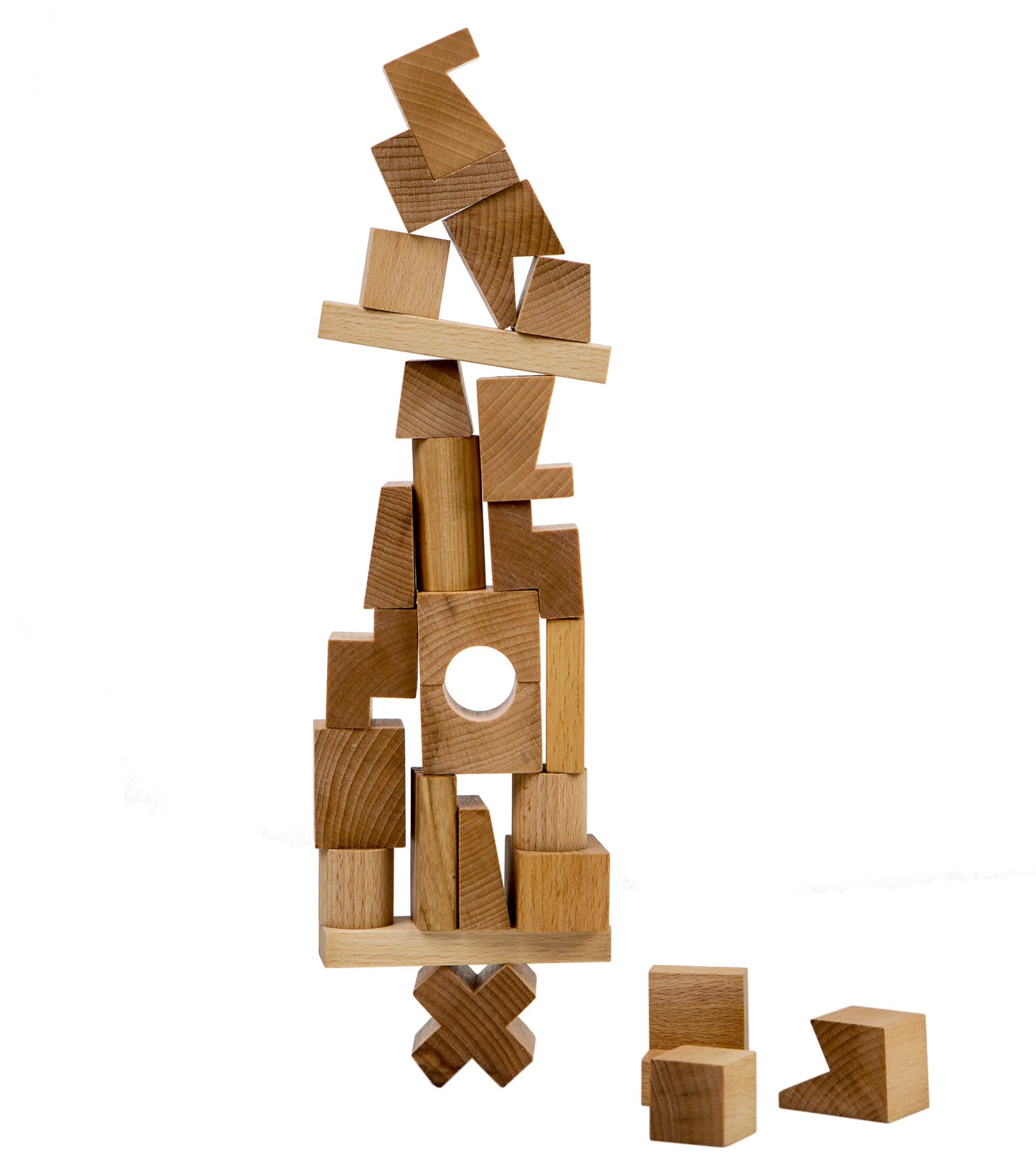 Wooden building blocks Montessori Toy Tower Natural