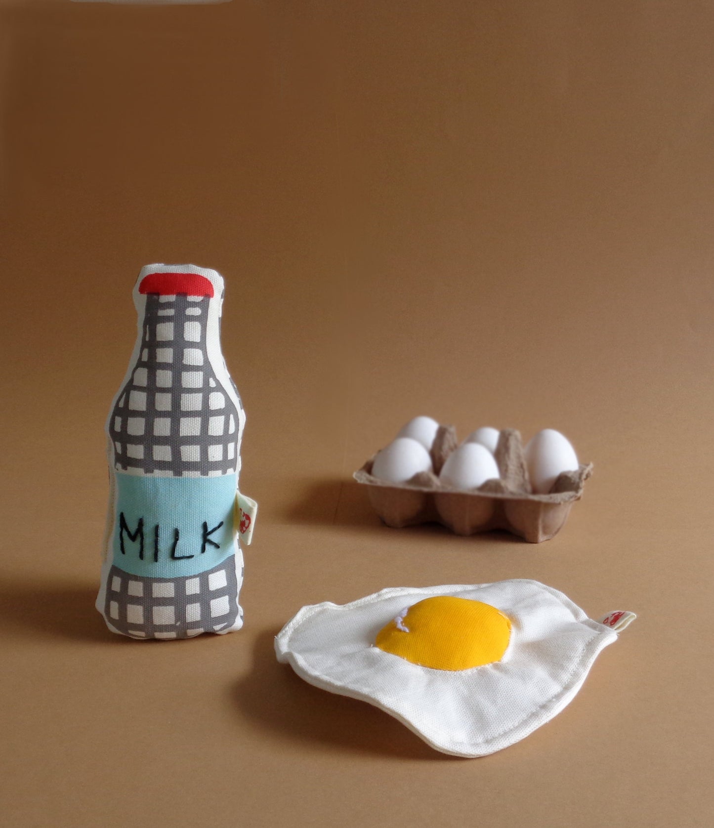 Milk &amp; Fried Egg RattleSoft toy