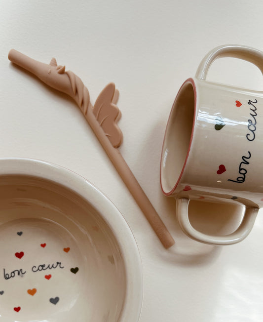 Ceramic bowl &amp; cup “bon coeur”