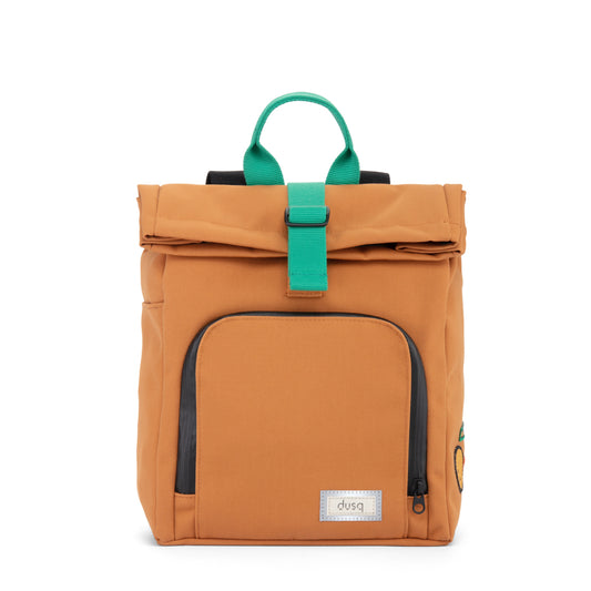 Recycled roll top kids backpack cognac